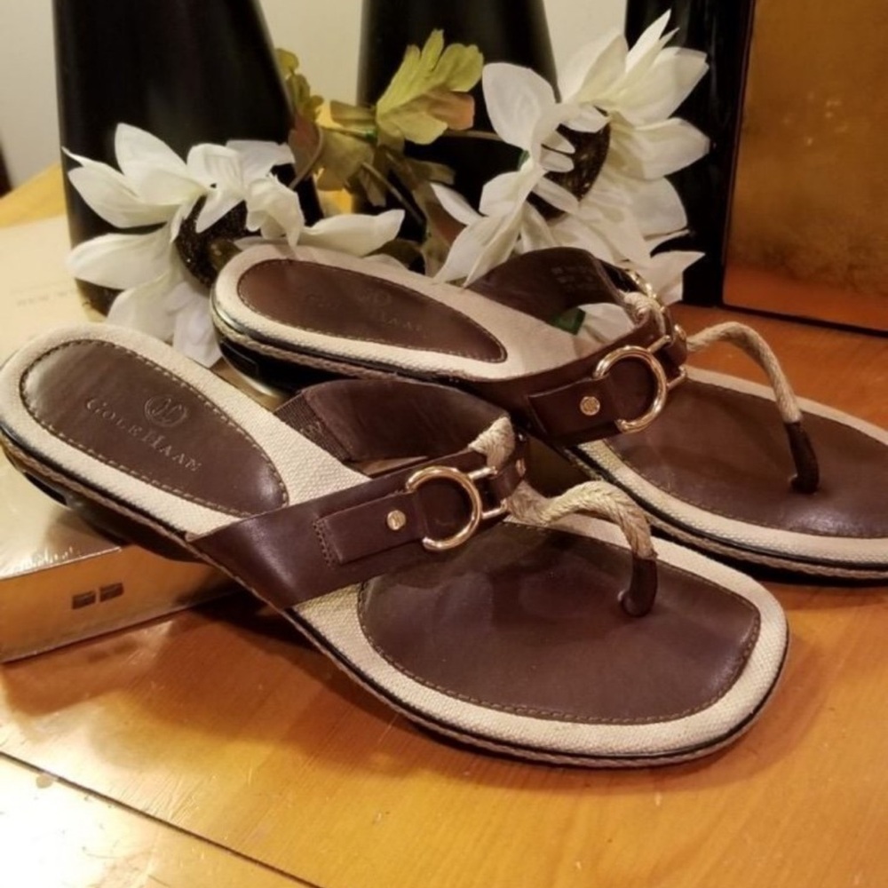 Cole Haan Brown Leather Thong Sandals Sz 9 Nike Air Bronte